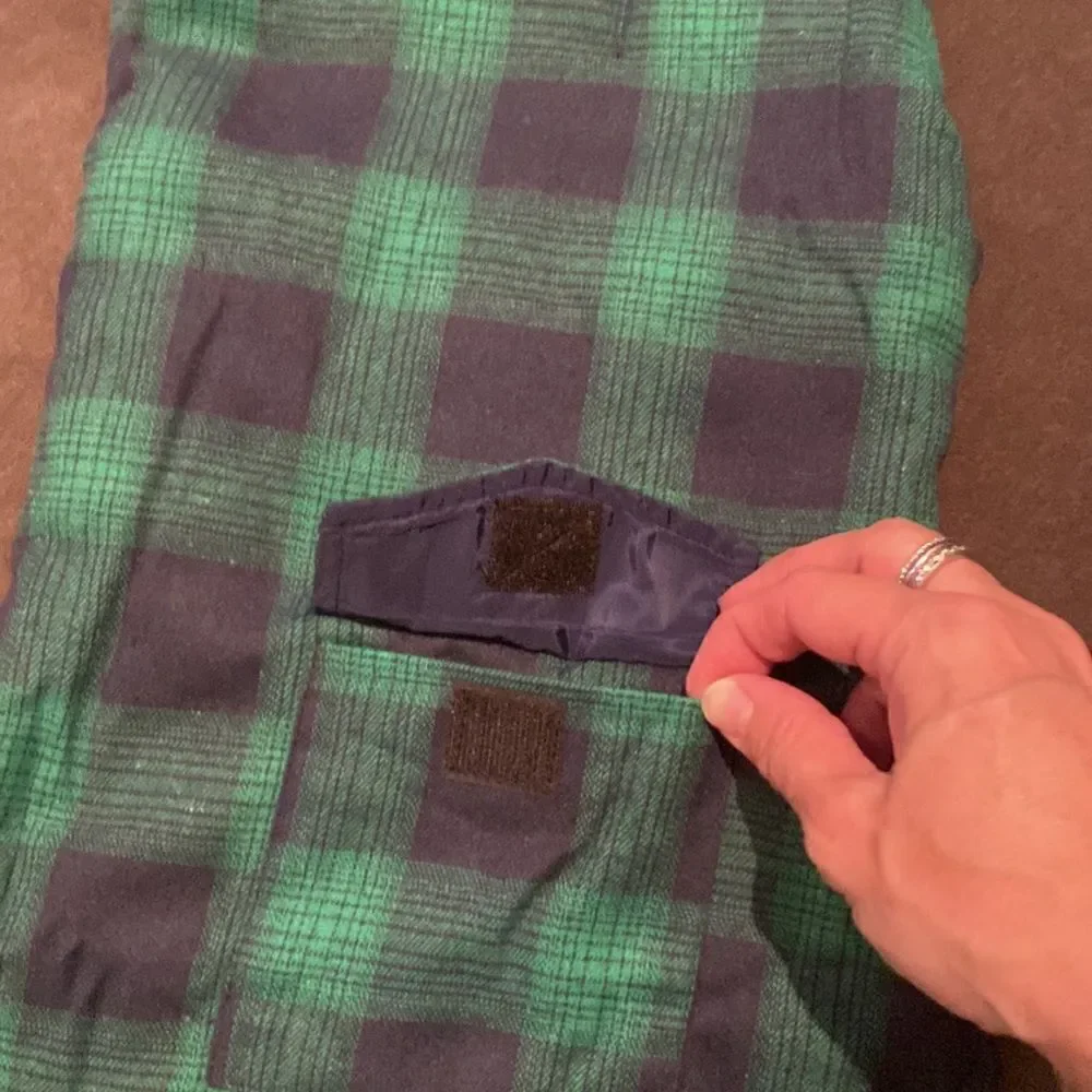 Kouser British Style Green Plaid Winter Dog Coat Jacket Reversible Size L